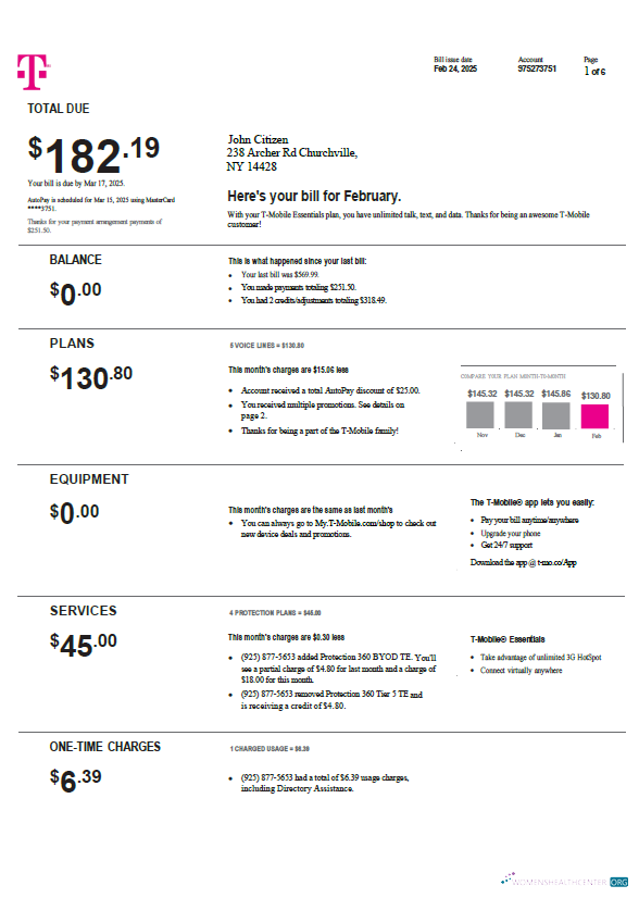 download download USA T mobile utility bill template in Word and PDF formats, version 4 PDF template PDF template